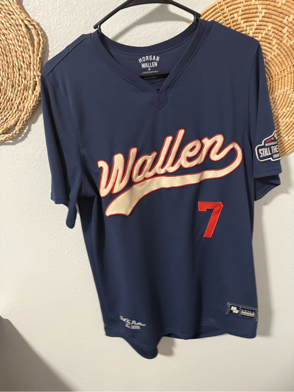 NWOT- Morgan Wallen Navy 'Wallen' Baseball Jersey with Red 7